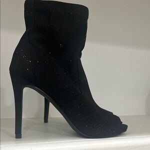 Black Stiletto Heel Peep-Toe Ankle Booties
